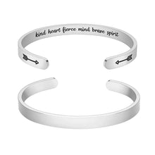 将图片加载到图库查看器,Inspirational Bracelet for Women Best Friends Bracelets Kind Heart Fierce Mind Brave Spirit Encouragement Cuff Bangle Motivational Gift Birthday Gifts Idea for Her Teen Girls Secret Message Hidden