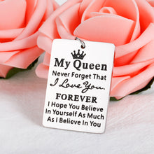 将图片加载到图库查看器,2pcs King Queen Matching Keychains for Couples Valentines Anniversary I Love You Gifts for Women Men Boyfriend Husband Birthday Engagement Wedding Couple Gifts for Bride Groom to Be Newlywed Him Her