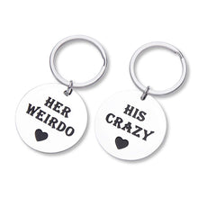 将图片加载到图库查看器,Couples Keychains Set Gifts for Him and Her Personalized His and Hers Gifts for Husband Wife Boyfriend Girlfriend Wedding Anniversary Christmas Birthday Gift KeyRing Charm Pendant His Crazy Her Weirdo