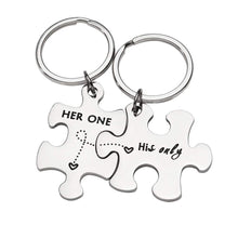 将图片加载到图库查看器,Couple Keychain Gifts for Husband Wife Him Her Puzzle Keychain Set of 2 Key Ring Charm Valentines Day Wedding Anniversary Christmas Gifts (Her One His Only)