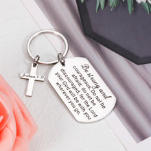 将图片加载到图库查看器,Christmas Keychain Gifts for Christian Women Men Inspirational Bible Verse Jewelry for Him Her Son Daughter Birthday Graduation Gifts Be Strong and Courageous Pendant Religious Faith Communion Charm