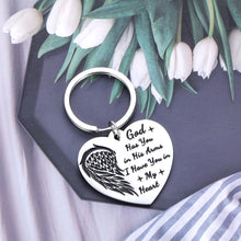 将图片加载到图库查看器,Memorial Gift Keychain for Men Women Loss of Loved One Funeral Gift Bible Verse Engraved Quote God has You in his arms I Have You in My Heart Pendant Remembrance Sympathy Gift
