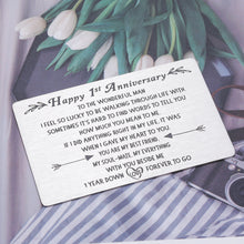 将图片加载到图库查看器,Happy 1st Anniversary Card Gifts for Men, First Anniversary Card Gifts for Him Husband, 1st Year Wedding Anniversary Present for Men Hubby, 1 Year Love Note Engraved Metal Wallet Card for Boyfriend