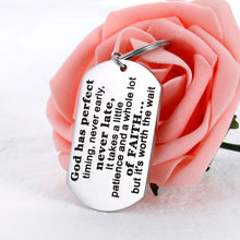 将图片加载到图库查看器,Inspirational Christian Keychain Gifts Religious Verse Prayer Charm Keychain for Women Men Girls Boys Birthday Christmas Gifts God has Perfect Timing Keyring