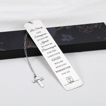 将图片加载到图库查看器,Inspirational Christian Gifts for Women Men Bible Verse Bookmark with Cross Pendant for Teenage Boys Girls Be Strong and Courageous Book Maker Son Daughter Christmas Birthday Graduation Present
