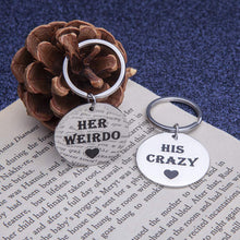 将图片加载到图库查看器,Couples Keychains Set Gifts for Him and Her Personalized His and Hers Gifts for Husband Wife Boyfriend Girlfriend Wedding Anniversary Christmas Birthday Gift KeyRing Charm Pendant His Crazy Her Weirdo