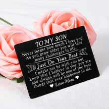将图片加载到图库查看器,Son Gifts from Mom To My Son I Love You Wallet Card Insert Gift for Him Inspirational Note Engraved Inserts Card for Boys Back To School Birthday Graduation Christmas Coming-to-age Valentines Present