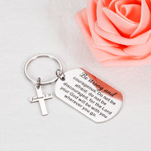 将图片加载到图库查看器,Christmas Keychain Gifts for Christian Women Men Inspirational Bible Verse Jewelry for Him Her Son Daughter Birthday Graduation Gifts Be Strong and Courageous Pendant Religious Faith Communion Charm