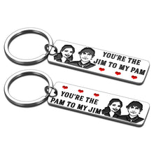 将图片加载到图库查看器,2pcs The Jam and Pam The Office TV Show Inspirational Gifts Couple Keychains for Him and Her Husband Wife Boyfriend Girlfriend for Valentines Day Anniversary Wedding Day