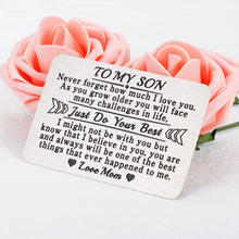 将图片加载到图库查看器,Son Gifts from Mom To My Son I Love You Wallet Card Insert Gift for Him Inspirational Note Engraved Inserts Card for Boys Back To School Birthday Graduation Christmas Coming-to-age Valentines Present
