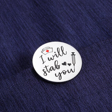 将图片加载到图库查看器,Funny Nurse Gifts for Nurse Week Graduation Gifts for Nursing School Women Men Humorous Nurse Pin for Nurses Badge I Will Stab You Metal Pin Proud of You Gifts for Him Her Nursing Daughter Nurses Day