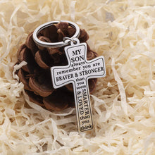 将图片加载到图库查看器,Son Gifts Keychain from Mom Dad Inspirational Necklace Pendant for Men Kids Boys Always Remember You are Braver Than You Believe Keychain from Mother Birthday Graduation Present