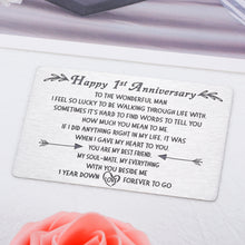 将图片加载到图库查看器,Happy 1st Anniversary Card Gifts for Men, First Anniversary Card Gifts for Him Husband, 1st Year Wedding Anniversary Present for Men Hubby, 1 Year Love Note Engraved Metal Wallet Card for Boyfriend