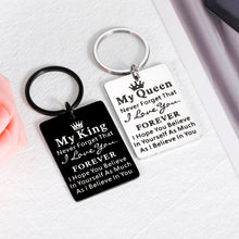 将图片加载到图库查看器,2pcs King Queen Matching Keychains for Couples Valentines Anniversary I Love You Gifts for Women Men Boyfriend Husband Birthday Engagement Wedding Couple Gifts for Bride Groom to Be Newlywed Him Her