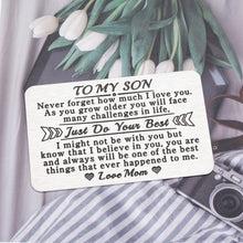 将图片加载到图库查看器,Son Gifts from Mom To My Son I Love You Wallet Card Insert Gift for Him Inspirational Note Engraved Inserts Card for Boys Back To School Birthday Graduation Christmas Coming-to-age Valentines Present
