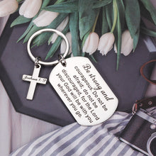 将图片加载到图库查看器,Christmas Keychain Gifts for Christian Women Men Inspirational Bible Verse Jewelry for Him Her Son Daughter Birthday Graduation Gifts Be Strong and Courageous Pendant Religious Faith Communion Charm