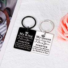 将图片加载到图库查看器,2pcs King Queen Matching Keychains for Couples Valentines Anniversary I Love You Gifts for Women Men Boyfriend Husband Birthday Engagement Wedding Couple Gifts for Bride Groom to Be Newlywed Him Her