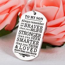 将图片加载到图库查看器,21st Birthday Gifts for Him Son from Mom Dad Inspirational Keychain Gifts to My Son Always Remember You Are Braver Than You Believe Keyring for Adult Son 21 Year Old Back To School Coming-of-age Charm