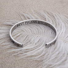 将图片加载到图库查看器,Best Friend Bracelets for Teen Girls Friendship Cuff Bangle Funny Birthday Gifts Ideas for BFF Sisters Bridesmaid Jewelry for Women Her Female Christmas Wedding Anniversary Engraved Secret Message