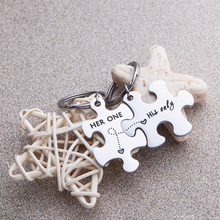 将图片加载到图库查看器,Couple Keychain Gifts for Husband Wife Him Her Puzzle Keychain Set of 2 Key Ring Charm Valentines Day Wedding Anniversary Christmas Gifts (Her One His Only)