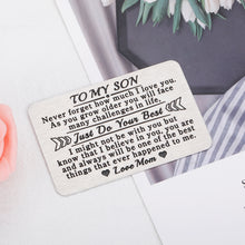将图片加载到图库查看器,Son Gifts from Mom To My Son I Love You Wallet Card Insert Gift for Him Inspirational Note Engraved Inserts Card for Boys Back To School Birthday Graduation Christmas Coming-to-age Valentines Present