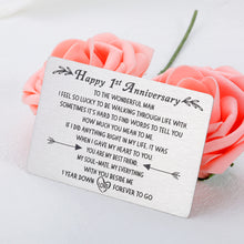 将图片加载到图库查看器,Happy 1st Anniversary Card Gifts for Men, First Anniversary Card Gifts for Him Husband, 1st Year Wedding Anniversary Present for Men Hubby, 1 Year Love Note Engraved Metal Wallet Card for Boyfriend