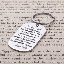 将图片加载到图库查看器,Son Gifts Keychain from Mom Dad, Inspirational Birthday Gift for Kids Men Teen Boys, Courage is Not The Absence of Fear, Have Courage, Live Your Dreams Jewelry Key Ring Fight Cancer Survivor Gift