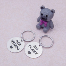 将图片加载到图库查看器,Couples Keychains Set Gifts for Him and Her Personalized His and Hers Gifts for Husband Wife Boyfriend Girlfriend Wedding Anniversary Christmas Birthday Gift KeyRing Charm Pendant His Crazy Her Weirdo