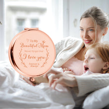 将图片加载到图库查看器,EuniGem Mom Birthday Present from Daughter Son to Mommy Rose Gold Compact Mirror Mother of The Bride Charms for Wedding Graduation Retirement Moving Away Christmas Valentines Day Jewelry