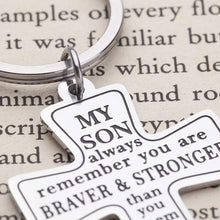 将图片加载到图库查看器,Son Gifts Keychain from Mom Dad Inspirational Necklace Pendant for Men Kids Boys Always Remember You are Braver Than You Believe Keychain from Mother Birthday Graduation Present