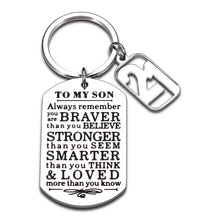 将图片加载到图库查看器,21st Birthday Gifts for Him Son from Mom Dad Inspirational Keychain Gifts to My Son Always Remember You Are Braver Than You Believe Keyring for Adult Son 21 Year Old Back To School Coming-of-age Charm