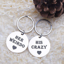 将图片加载到图库查看器,Couples Keychains Set Gifts for Him and Her Personalized His and Hers Gifts for Husband Wife Boyfriend Girlfriend Wedding Anniversary Christmas Birthday Gift KeyRing Charm Pendant His Crazy Her Weirdo