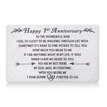 将图片加载到图库查看器,Happy 1st Anniversary Card Gifts for Men, First Anniversary Card Gifts for Him Husband, 1st Year Wedding Anniversary Present for Men Hubby, 1 Year Love Note Engraved Metal Wallet Card for Boyfriend