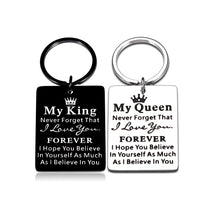 将图片加载到图库查看器,2pcs King Queen Matching Keychains for Couples Valentines Anniversary I Love You Gifts for Women Men Boyfriend Husband Birthday Engagement Wedding Couple Gifts for Bride Groom to Be Newlywed Him Her