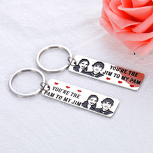 将图片加载到图库查看器，2pcs The Jam and Pam The Office TV Show Inspirational Gifts Couple Keychains for Him and Her Husband Wife Boyfriend Girlfriend for Valentines Day Anniversary Wedding Day
