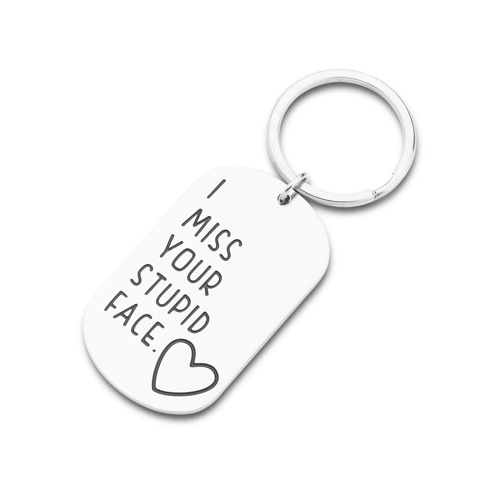 Couples Keychain,Boyfriend Grilfriend Gift for Husband Wife, Best Friend Birthday Gift, Long Distance Relationship Gift I Miss Your Stupid Face, Valentines Anniversary Present for Her Him