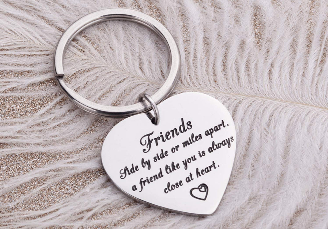 Friendship Gift for Women,Best Friend Keychain for Teen Girls,Side by Side or Miles Apart Friends Birthday Relationship Gifts for Best Friend Sisters Besties BFF Jewelry