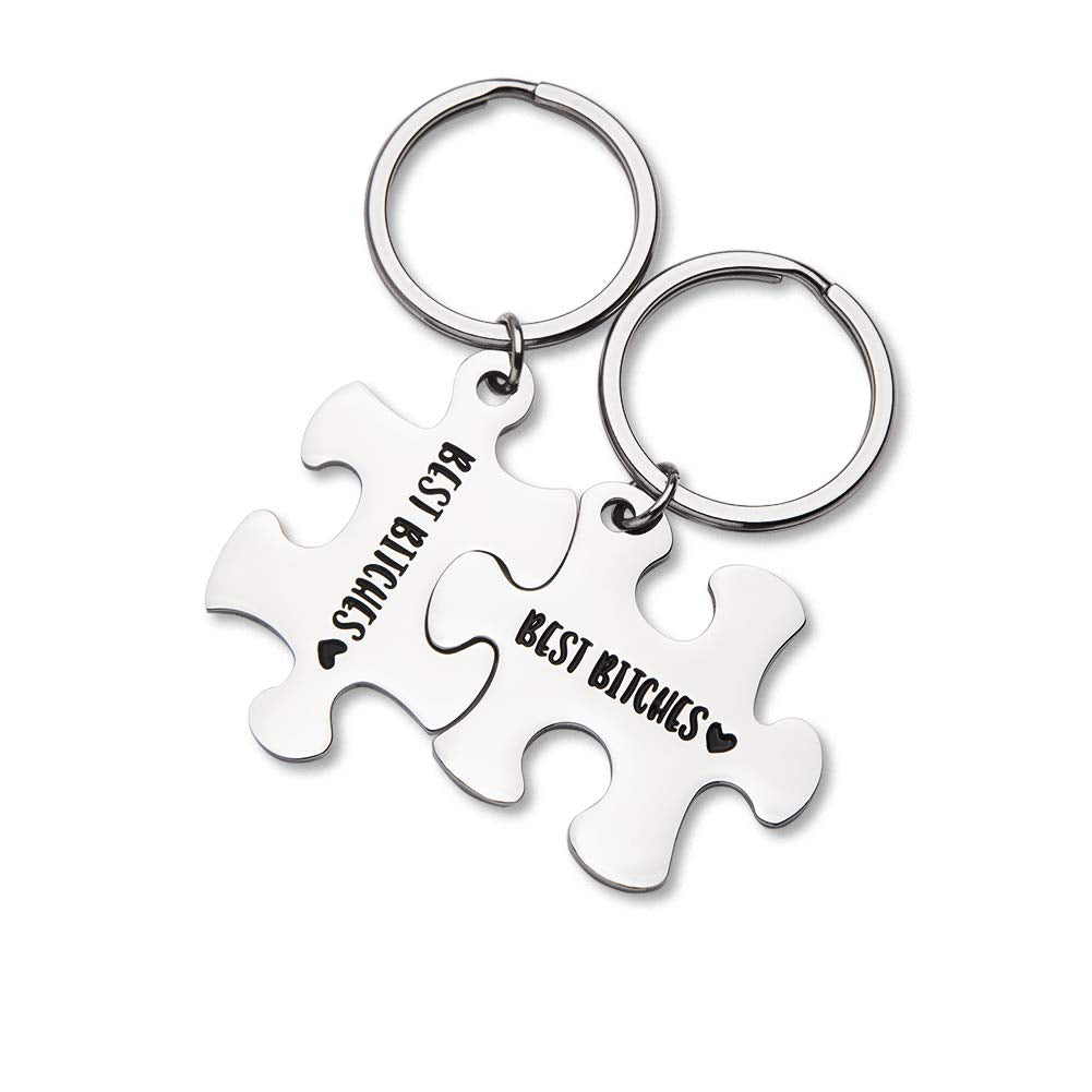 Best Friend Keychain Christmas Gifts Best Bitches 2 Pieces Keychain Couple Keychain Set Personalized Friendship Gifts Puzzle Key Ring Jewelry for Her BFF Sisters Bestie Gifts