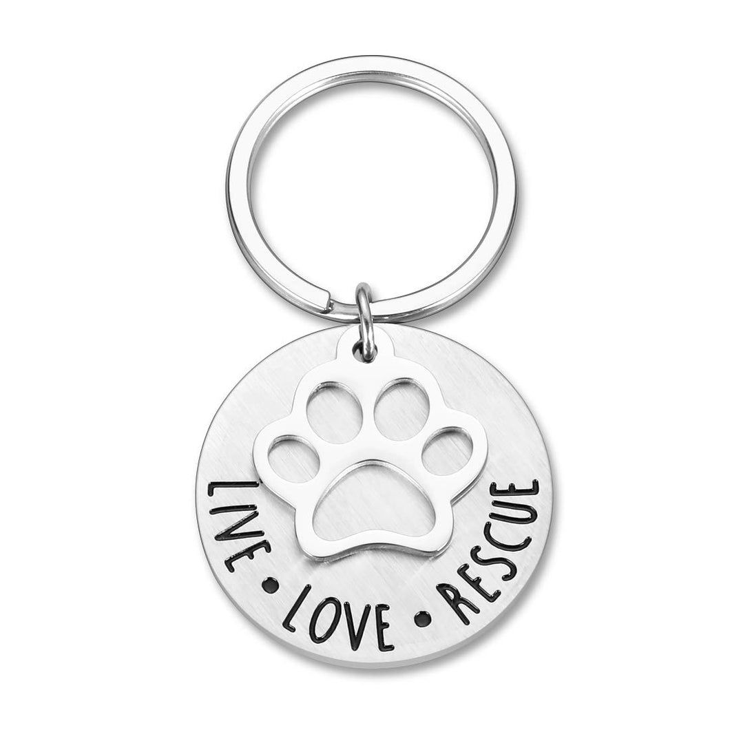 Dog Cat Lovers Keychain Gifts Live Love Rescue Animal Rescuer Pet Owner Parents Birthday Gift Ideas Cute Paw Print Jewelry Keychains For Women Men Boyfriend Girls
