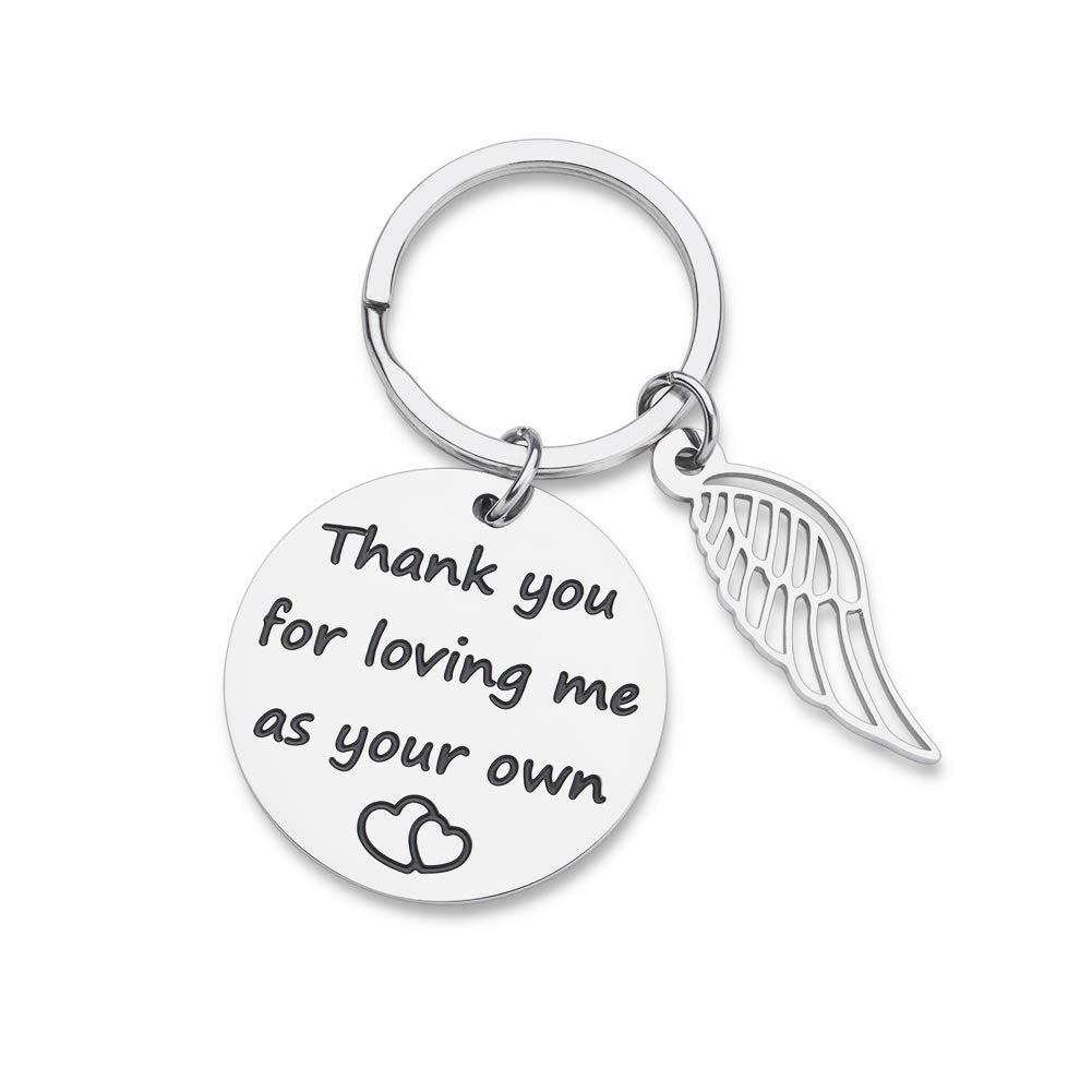 Stepmom Stepdad Gifts Keychain for Mother Father from Daughter Son Thank You for Loving Me As Your Own Birthday Wedding Mother in Law Father in Law Adoptive Foster Parents Key Tag from Kids