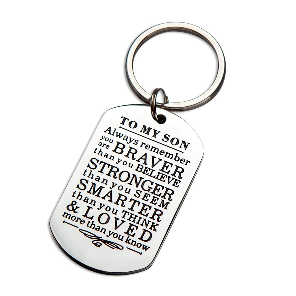Inspirational Keychain Gifts to My Son Daughter Always Remember You are Braver Than You Believe Key Ring Charm Family Gifts from Dad Mom Graduation Birthday Christmas