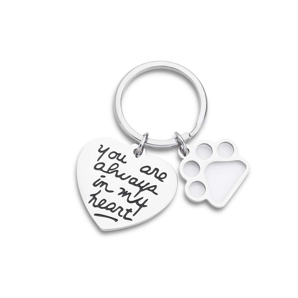 Pet Dog Memorial Keychain, Loss of Dog Gift,Remembrance Gift,Pet Sympathy Gift, Mourning jewelry,Personalized You Are Always In My Heart Pet Charm Keyring