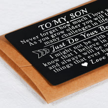 将图片加载到图库查看器，Son Gifts from Mom To My Son I Love You Wallet Card Insert Gift for Him Inspirational Note Engraved Inserts Card for Boys Back To School Birthday Graduation Christmas Coming-to-age Valentines Present
