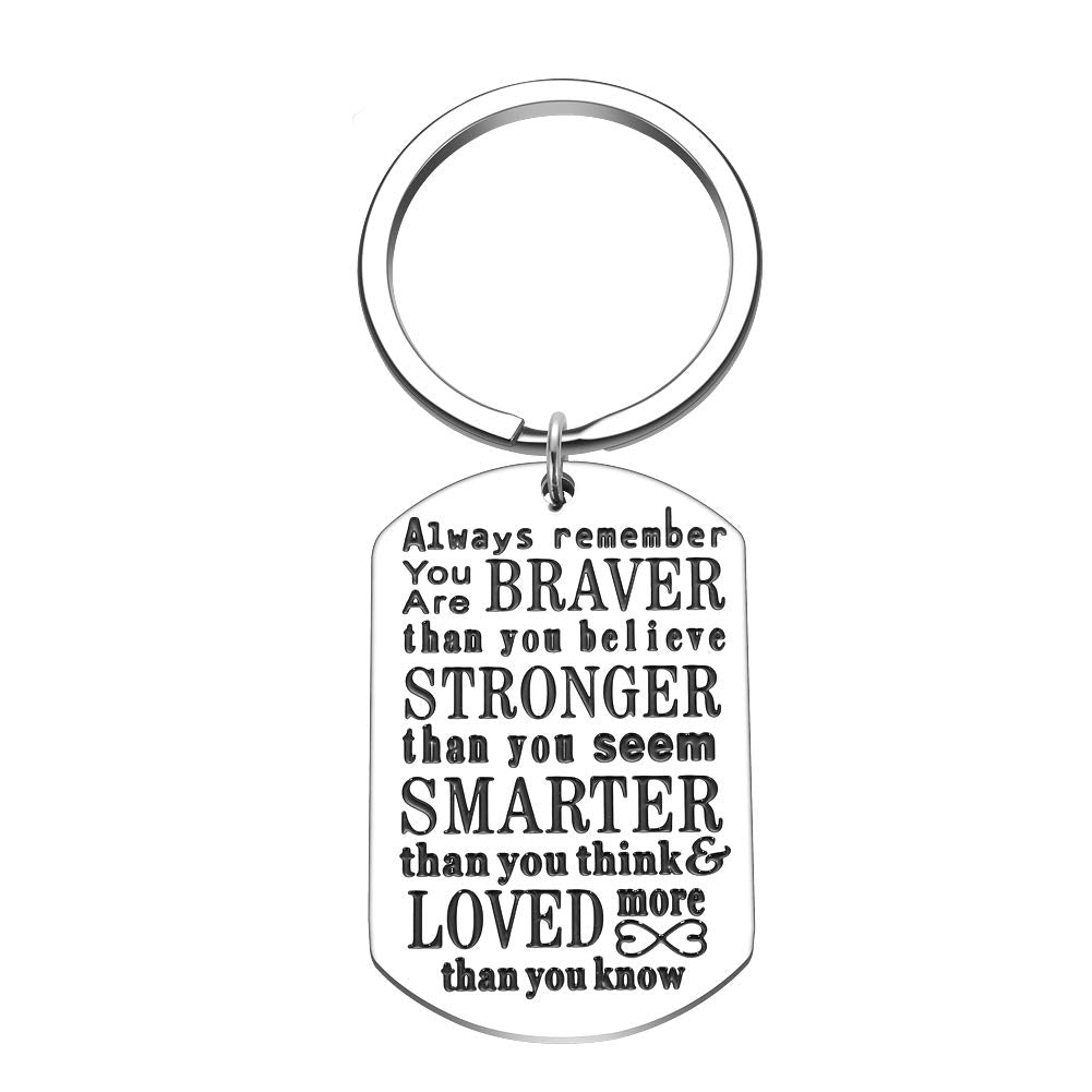 Inspirational Keychain for Women Men Son Daughter Birthday Graduation Christmas Gifts for Friends Students Motivation Jewelry for Her Him Key Ring Charm Always Remember You Are Braver Than You Believe