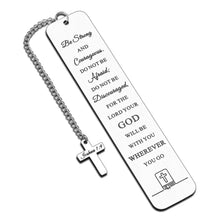 将图片加载到图库查看器，Inspirational Christian Gifts for Women Men Bible Verse Bookmark with Cross Pendant for Teenage Boys Girls Be Strong and Courageous Book Maker Son Daughter Christmas Birthday Graduation Present
