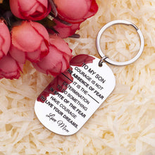 将图片加载到图库查看器，Son Gifts Keychain from Mom Dad, Inspirational Birthday Gift for Kids Men Teen Boys, Courage is Not The Absence of Fear, Have Courage, Live Your Dreams Jewelry Key Ring Fight Cancer Survivor Gift
