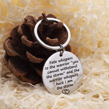 将图片加载到图库查看器，Encouragement Keychain Inspirational Gifts for Women Men Teenage girls Fate Whispers to The Warrior I Am The Storm Key Tag Recovery Survivor Motivational Awareness Jewelry
