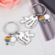 将图片加载到图库查看器，Fabulous Valentines Gifts for Her Women Rainbow LGBT Pride Gifts for Lesbian Couples Set Jewelry LGBTQ Charm Metal Keychains for Female Couple Birthday Anniversary Wedding Engagement Deployment Gifts
