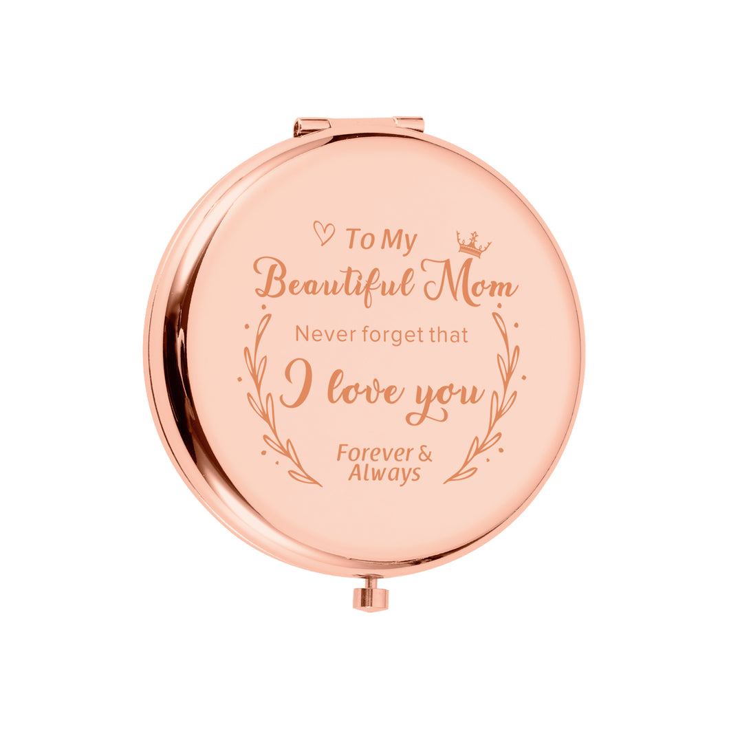 EuniGem Mom Birthday Present from Daughter Son to Mommy Rose Gold Compact Mirror Mother of The Bride Charms for Wedding Graduation Retirement Moving Away Christmas Valentines Day Jewelry