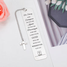 将图片加载到图库查看器，Inspirational Christian Gifts for Women Men Bible Verse Bookmark with Cross Pendant for Teenage Boys Girls Be Strong and Courageous Book Maker Son Daughter Christmas Birthday Graduation Present
